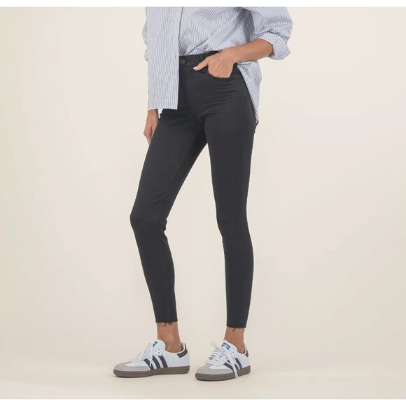 Kut From The Kloth Donna High Rise Ankle Skinny Jeans Black Frayed Hem Size 2P - Picture 1 of 14